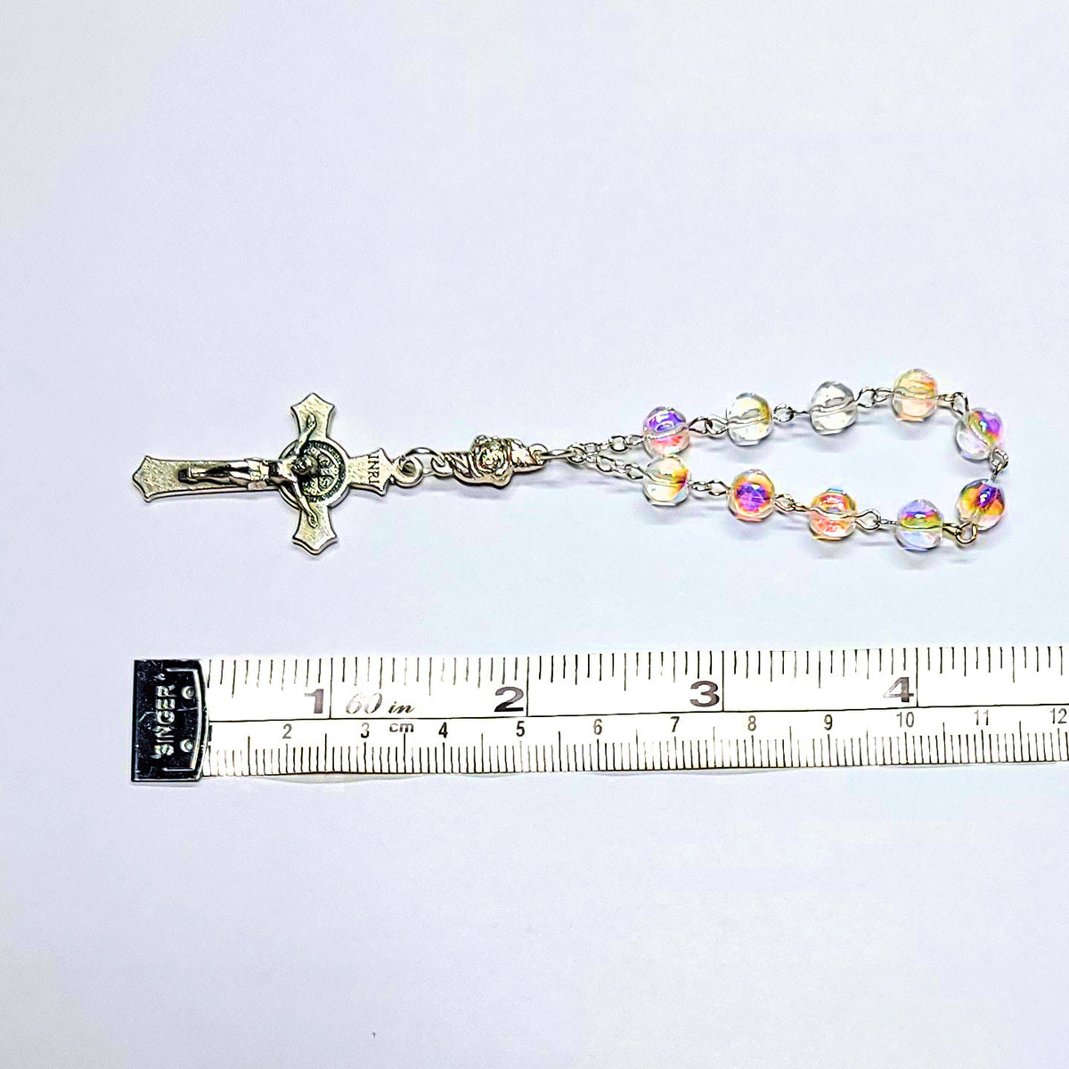 silver plated crystal mini decade finger rosaries