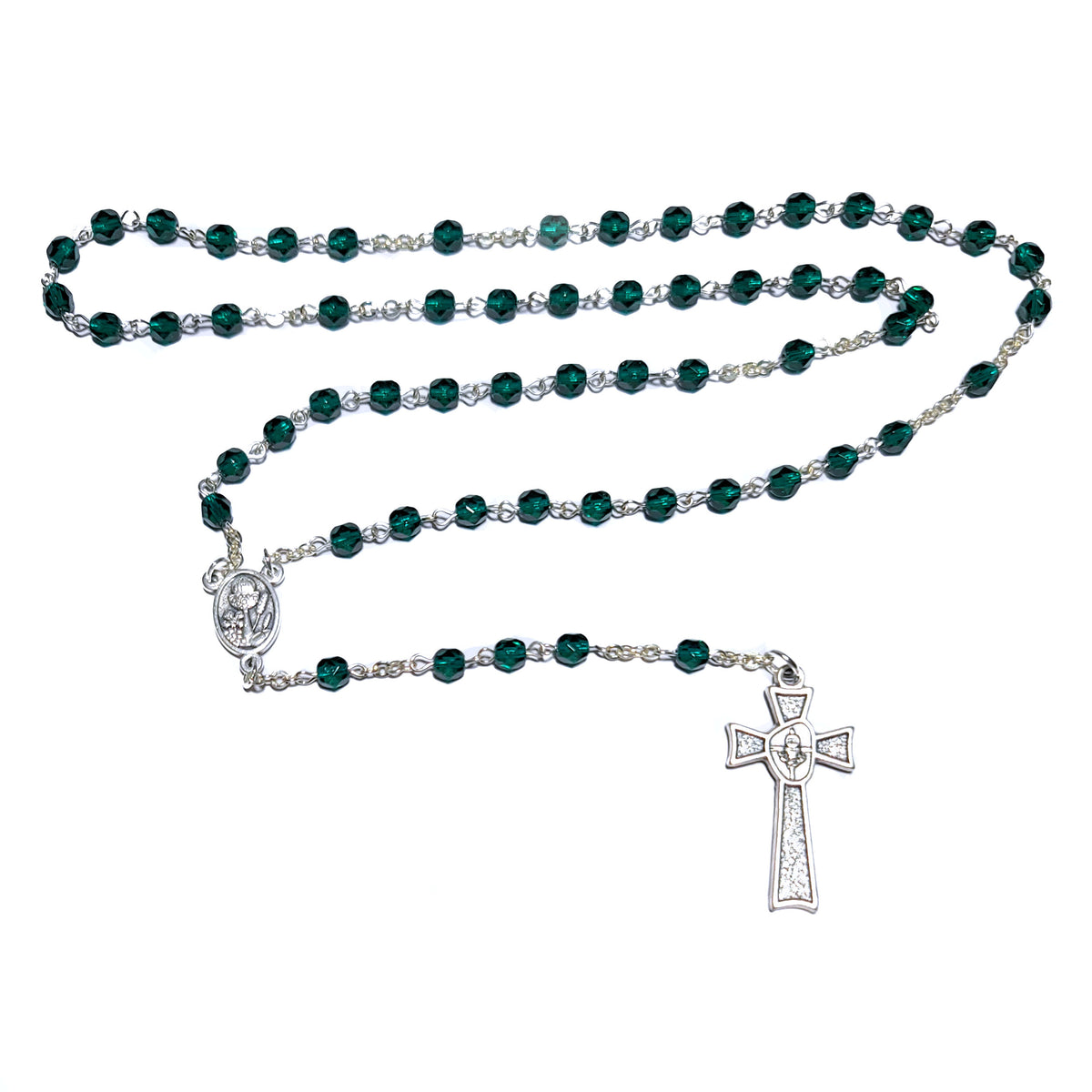 Rosary Kit, Emerald Green Catholic Prayer Beading Kit, First Communion Gift  For Kids, Rosary Necklace Making Supplies, 1 kit 
