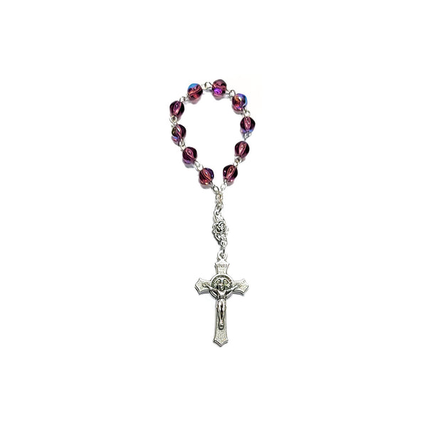 silver plated crystal mini decade finger rosaries